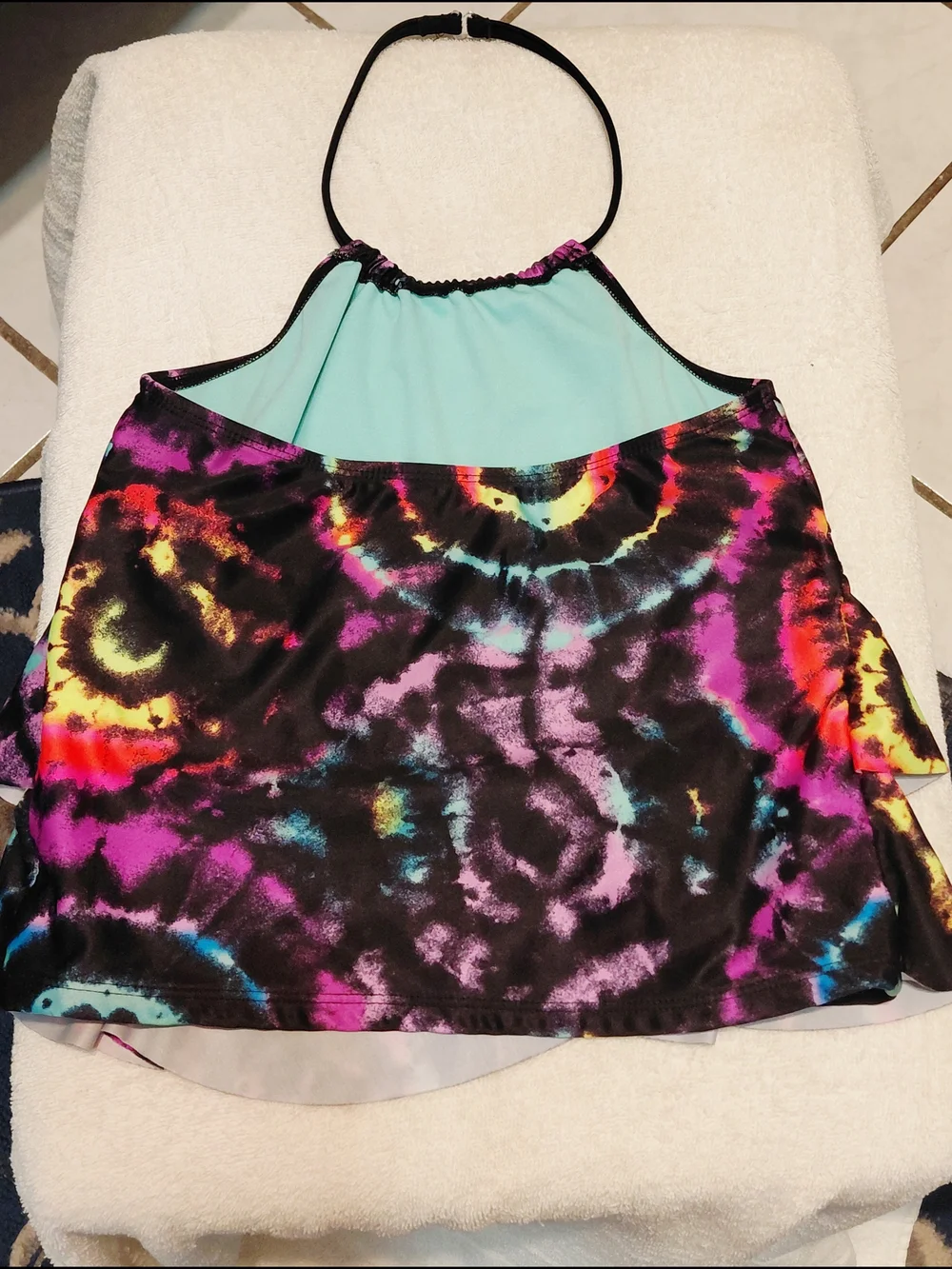wonder nation Black Multicolor Tie-Dye Halter Kids Swim Bikini Top